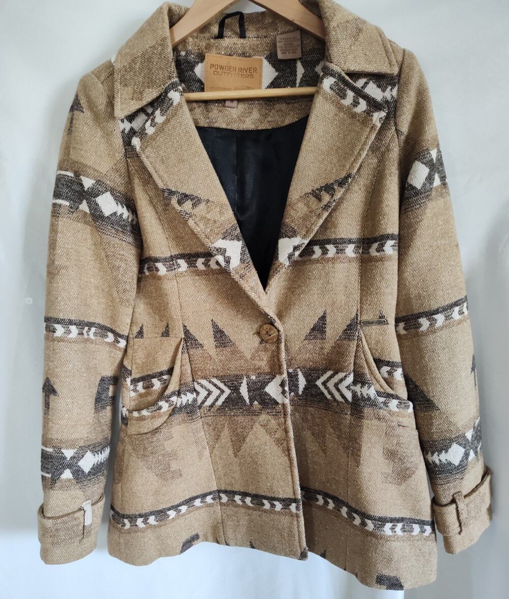 Powder River Outfitters Beige Geometric Southwestern Button Jacket Lined M